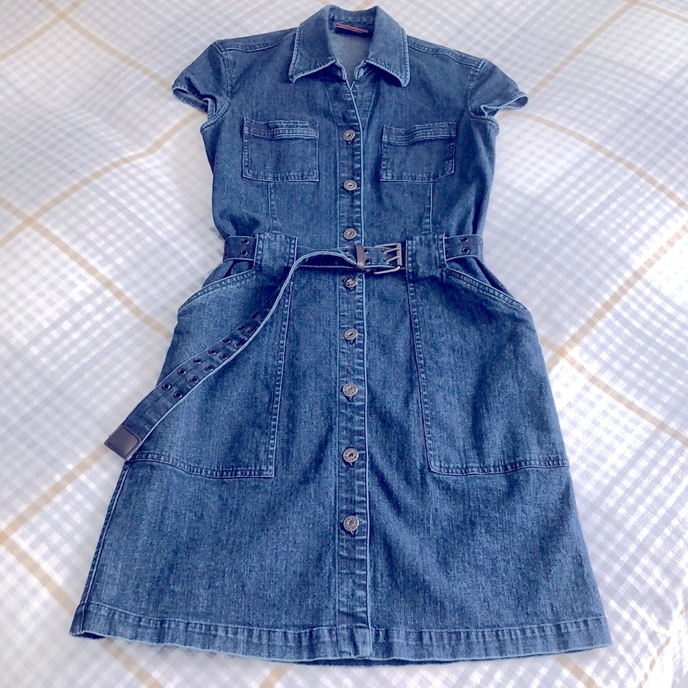 WOMENS BELTED JEAN DENIM DRESS